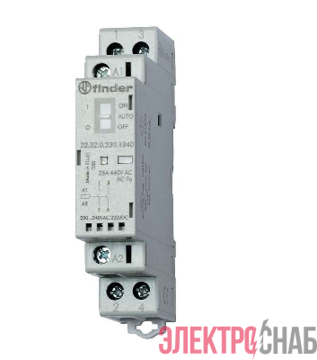 Контактор модульный 1NO + 1NC 25А AgNi 230В AC/DC 17.5мм IP20 опции: мех. индикатор + LED FINDER 223202301520