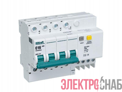 Выключатель автоматический дифференциального тока 4п C 16А 30мА тип AC 4.5кА ДИФ-101 DEKraft 15020DEK