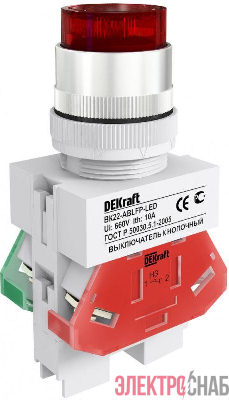 Выключатель кнопочный LED ABLFP ВК-22 d22мм 24В AC/DC красн. DEKraft 25070DEK