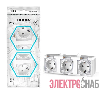Розетка 3-м ОП Dita 16А IP54 250В с заземл. с прозр. крышкой бел.TOKOV ELECTRIC TKL-DT-R3Z-C01T-IP54