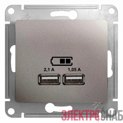 Розетка USB 2-м СП Glossa тип A+A 5В/2100мА 2х5В/1050мА механизм платина SE GSL001233