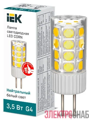 Лампа светодиодная Corn 3.5Вт капсульная 4000К нейтр. бел. G4 230В керамика IEK LLE-Corn-4-230-40-G4