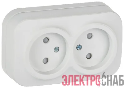 Розетка 2-м ОП GLORY РСш22-2-ХБм 10А без заземл. защ. шторки бел. матов. IEK ERH23-K01M-10