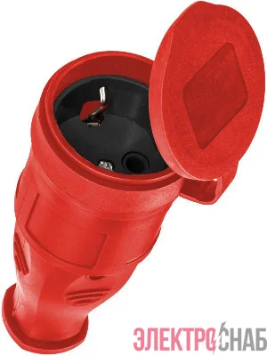 Розетка 16А IP44 прямая с заземл. каучук красн. КОСМОС RKsm-Z-IP(R)16A