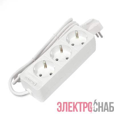Удлинитель 3х1.5м с заземл. 10А IP20 2.2кВт ПВС 3х0.75 бел. DOMTOK 2373