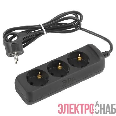 Удлинитель 3х1.5м с заземл. 10А ПВС 3х0.75 черн. UX-3e-1.5m-B Эра Б0057721