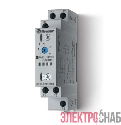 Таймер модульный мультифункциональный (AI DI SW BE CE DE) 12…240В AC/DC 1CO 16А 17.5мм регулировка времени 0.1с…24ч IP20 FINDER 800102400000