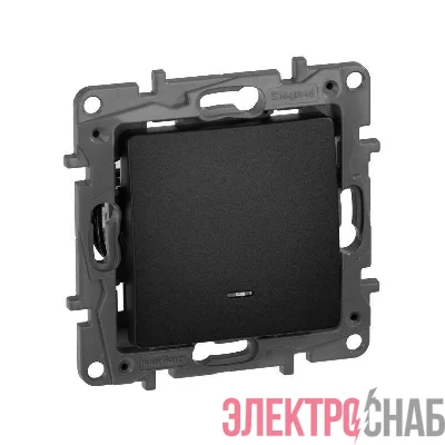 Механизм переключателя 1-кл. СП Etika Plus 10АX с подсветкой безвинт. зажимы антрацит Leg 672615