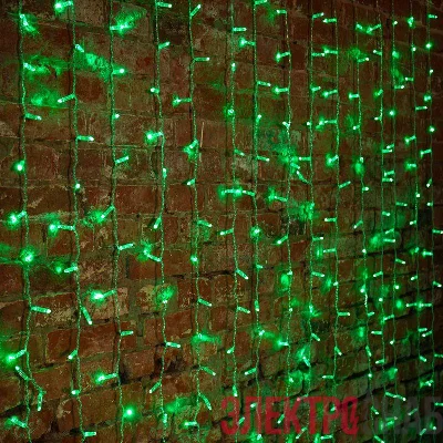 Гирлянда светодиодная "Светодиодный Дождь" 2х1.5м 192LED зел. 12Вт 230В IP65 постоян. свечение провод прозр. Neon-Night 235-304-6