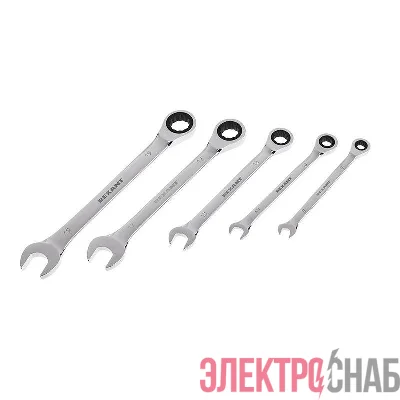 Набор ключей комбинированных трещоточных 8 10 13 17 19мм 5 предметов CrV зерк. хромирование Rexant 12-5841-1