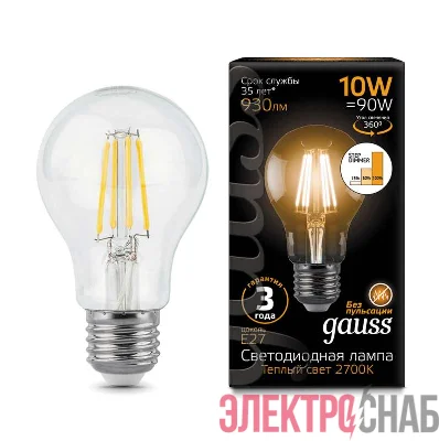 Лампа светодиодная Black Filament A60 10Вт 2700К E27 step dimmable Gauss 102802110-S
