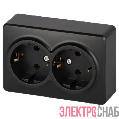 Розетка 2-м ОП Эксперт 11-2205-05 16А IP20 250В 2х2P+E Schuko с заземл. антрацит Эра Б0063047