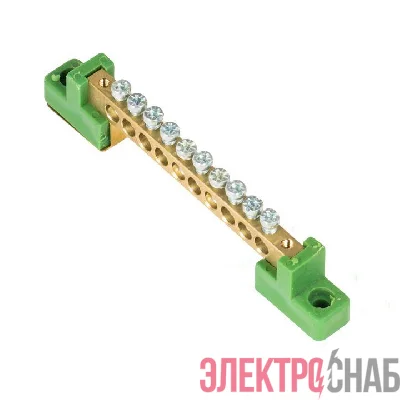 Шина нулевая PE 6х9 10 отвер. латунь с контактной пластиной 2 зел. угловых изолятора PROxima EKF sn0-63-10-2-pe