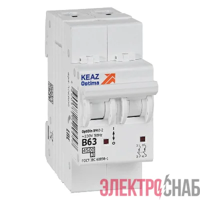 Выключатель автоматический модульный 2п B 63А 4.5кА OptiDin BM63-2B63-4.5-УХЛ3 КЭАЗ 329516