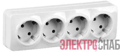 Розетка 4-м ОП GLORY РС24-3-ХБ 16А с заземл. бел. IEK ERH41-K01-16