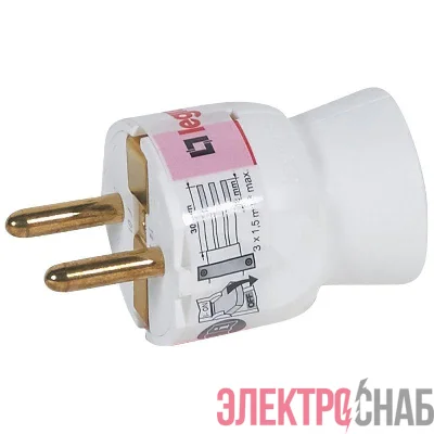 Вилка электрич. каб. Helium 16А 2P+E прямая бел. Leg 050187