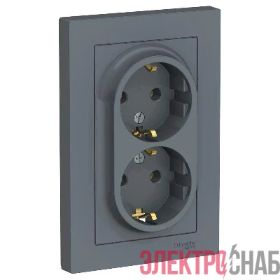 Розетка 2-м СП AtlasDesign 16А IP20 с заземл. в сборе грифель SE ATN000724