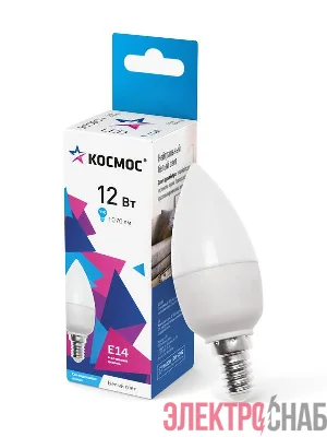 Лампа светодиодная 12Вт свеча 4500К бел. E14 1070лм 174-265В КОСМОС LkecLED12wCNE1445