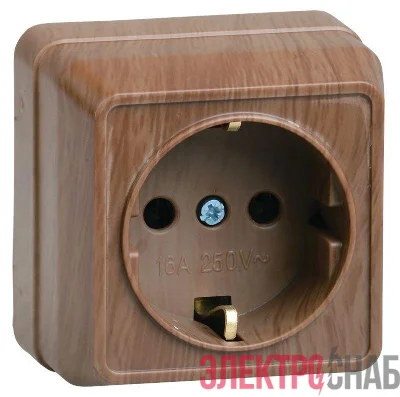 Розетка 1-м ОП Октава РС20-3-ОД 16А IP20 с заземл. дуб GENERICA ERO11-K04-16-DC