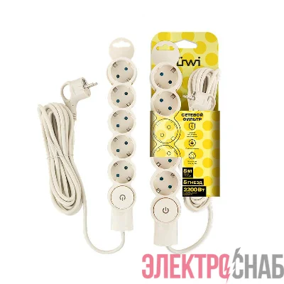 Фильтр сетевой 5х5м с/з с выкл 2кВт 10А/2 сл. кость Duwi 32573 4