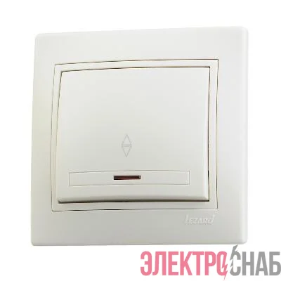 Переключатель проходной 1-кл. СП Mira 10А с подсветкой со вставкой крем. LEZARD 701-0303-114