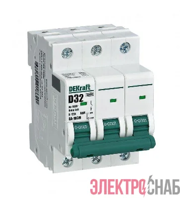 Выключатель автоматический модульный 3п D 32А 6кА ВА-103M без теплозащиты DEKraft 12559DEK