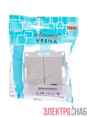 Переключатель проходной 1-кл. СП Vesna с индикацией механизм крем. LEZARD 742-0388-114