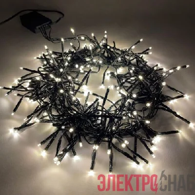 Гирлянда светодиодная "Нить Мишура" 3.9м 200LED 220В IP20 зел. провод тепл. свет ЭРА Б0047970