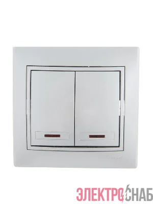 Выключатель 2-кл. СП Mira 10А IP20 с подсветкой со вставкой сер. метал. LEZARD 701-1010-112