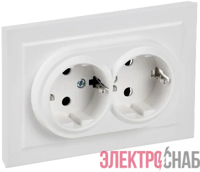 Розетка 2-м СП BRITE РС12-3-БрАБ 16А в сборе с заземл. без защ. шторок арктич. бел. IEK BR-R21-16-K91-F