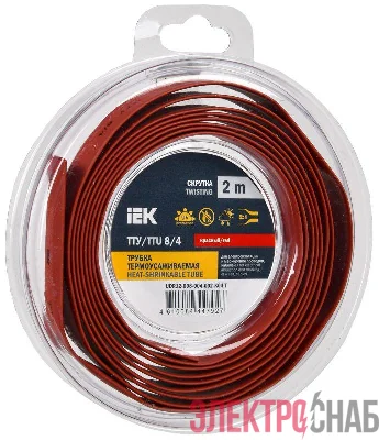 Трубка термоусадочная ТТУ нг-LS 8/4 красн. (уп.2м) IEK UDR12-008-004-002-K04-T
