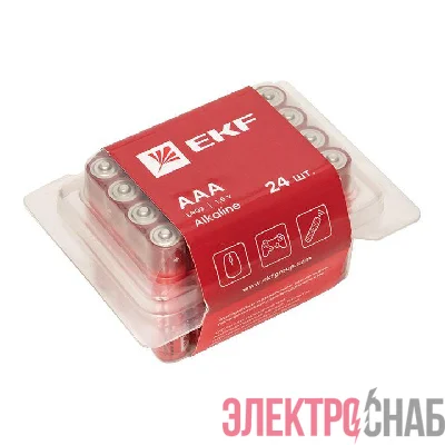 Элемент питания алкалиновый AAA/LR03 пластик. бокс (уп.24шт) EKF LR03-BOX24