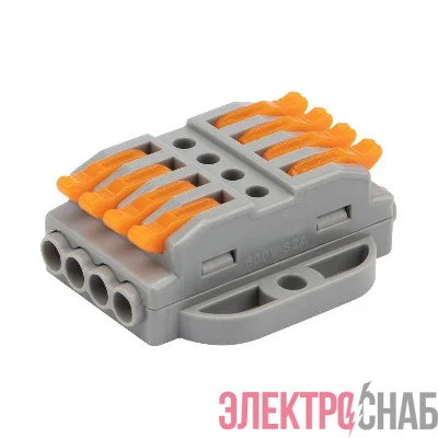 Клемма строительно-монтажная СМК проходная 222-424P 4п 0.08-4кв.мм с монтажной площадкой сер. (блист.5шт) Rexant 07-6264-5