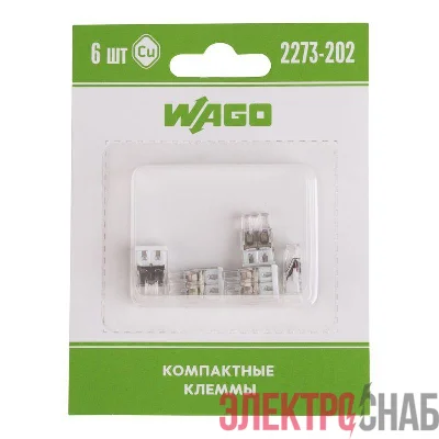 Клемма 2-х проводн. для распред. короб. (без п) 2273-202 (уп.6шт) WAGO 07-5131-06