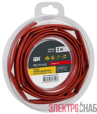 Трубка термоусадочная ТТУ нг-LS 4/2 красн. (уп.2м) IEK UDR12-004-002-002-K04-T