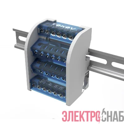 Шина на DIN-рейку в корпусе (кросс-модуль) 4 группы по 7 отверстий 100А TOKOV ELECTRIC TKE-DBTB-100-4-7/3L+PEN