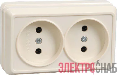 Розетка 2-м ОП Октава 10А IP20 без заземл. крем. IEK ERO20-K33-10-DC