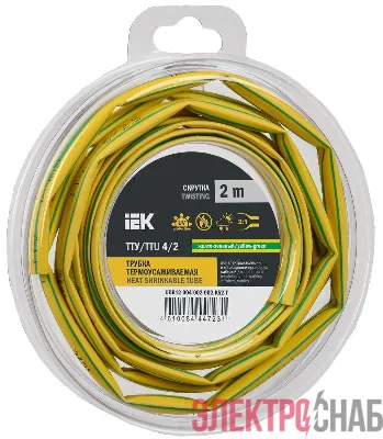 Трубка термоусадочная ТТУ нг-LS 4/2 желт./зел. (уп.2м) IEK UDR12-004-002-002-K52-T