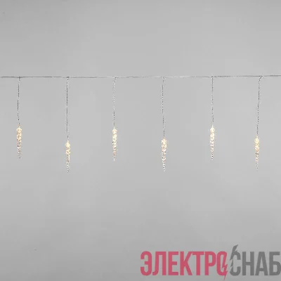 Гирлянда светодиодная "Айсикл" (бахрома) "Сосульки" 1.5х0.25м 10LED тепл. бел. 0.51Вт IP20 провод прозр. Neon-Night 303-067
