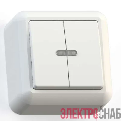 Выключатель 2-кл. ОП Оптима 10А IP20 А510-387 с индикацией с монтаж. пластиной бел. Кунцево 8004