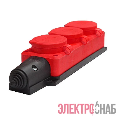 Колодка удлинителя 3-м Компакт 1ф с заглушками каучук красн. UNIVersal 3073