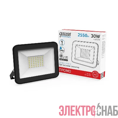 Прожектор светодиодный Elementary 30Вт 6500К IP65 2700лм 200-240В ДО PROMO черн. GAUSS 613100330P
