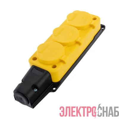 Розетка штепсельная трехместная влагозащищенная с заземл. 16А IP54 каучук желт. Rexant 111-126