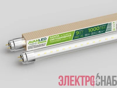 Лампа светодиодная AL T8-9-865-600 9Вт прозрачная 6500К холод. бел. G13 1000лм 195-265В (пр-во РФ) AVANLED 11206651