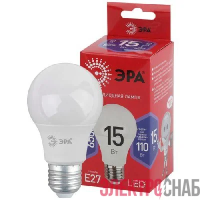 Лампа светодиодная RED LINE LED A60-15W-865-E27 R 15Вт A60 груша 6500К холод. бел. E27 Эра Б0046357