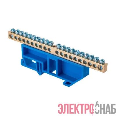 Шина нулевая N 6х9 20 отвер. латунь син. изолятор на DIN-рейку PROxima EKF sn0-63-20-d