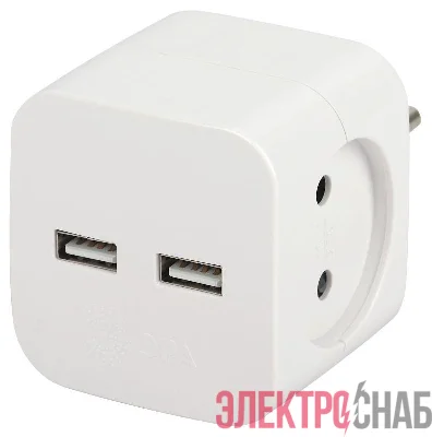 Разветвитель электрический SP-2-USB-W на 2 розетки 220В+ 2xUSB 2400мА без заземл 10А бел. Эра Б0049531