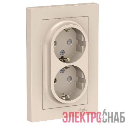 Розетка 2-м AtlasDesign 16А с заземл. защ. шторки в сборе беж. SchE ATN000226
