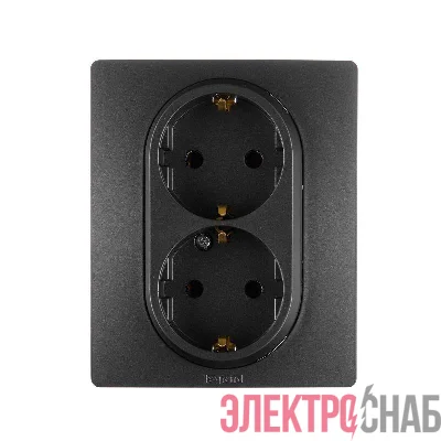 Розетка 2-м СП Etika 16А IP20 250В 2P+E с заземл. немецк. стандарт винт. клеммы в сборе антрацит Leg 672623