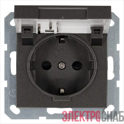 Розетка 1-м Shuko 16А IP20 с заземл. защ. шторки с крышкой механизм мокко Jasmart G5505Z